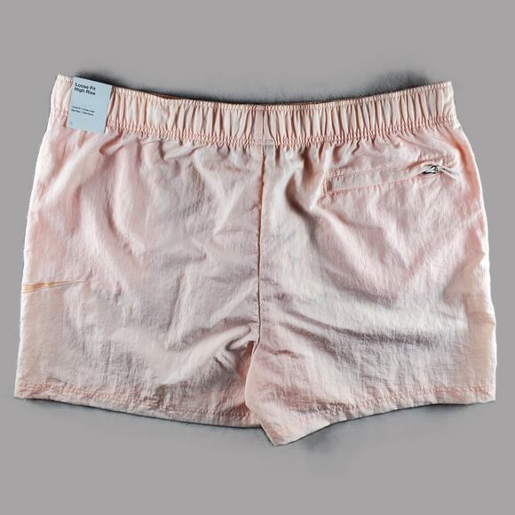 Nike Womens XXL Loose‎ Fit High Rise Swoosh Woven Easy Shorts Pink Pockets New - Picture 2 of 6